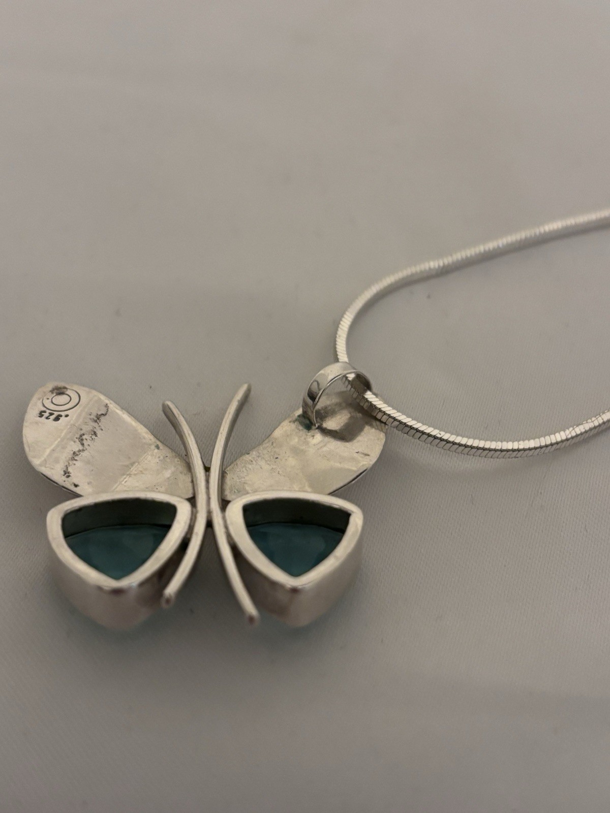 Italian Sterling Silver Butterfly Necklace With Trillion Cut Blue Topaz Stones