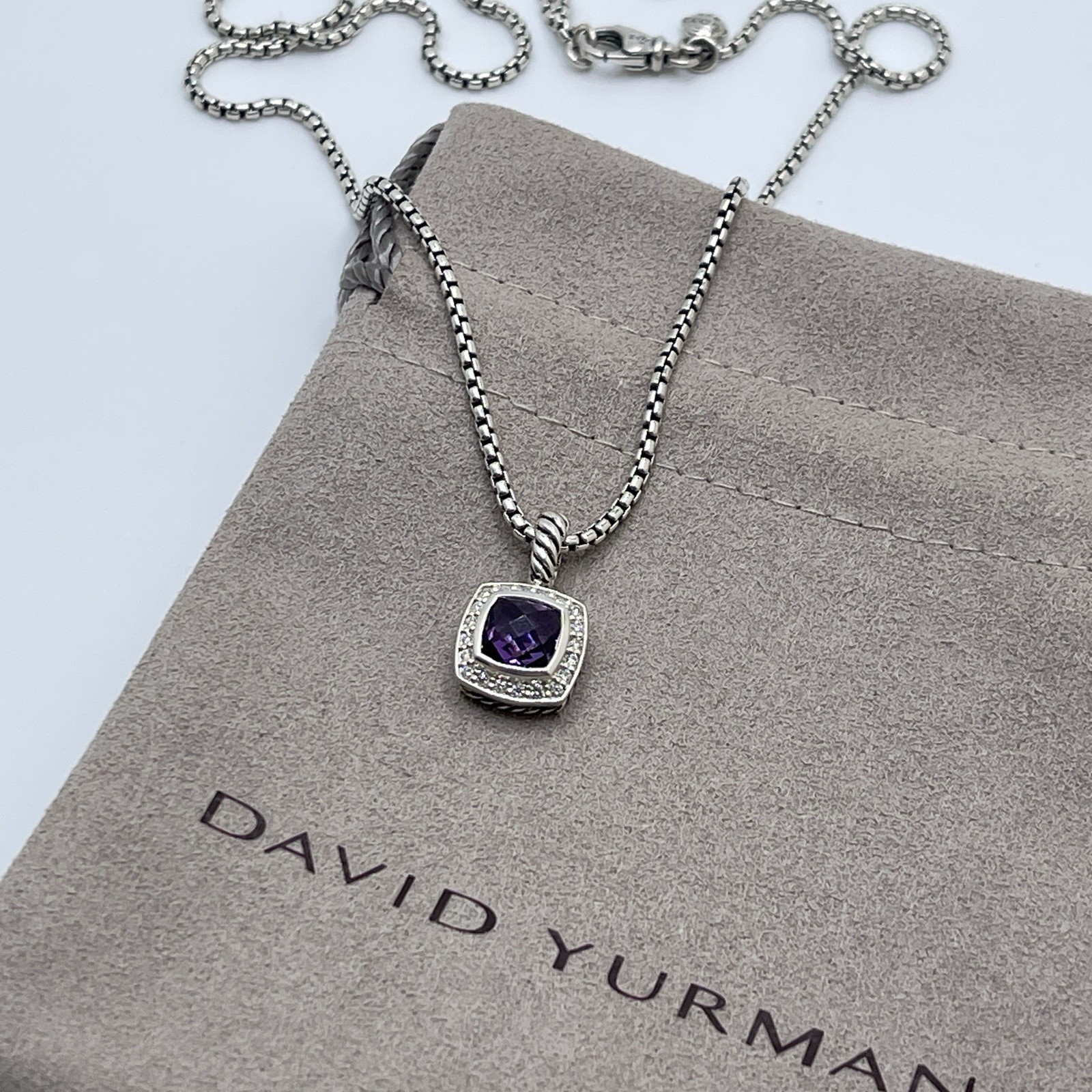 David Yurman Petite Albion Pendant Necklace Amethyst & Diamonds 16-17′