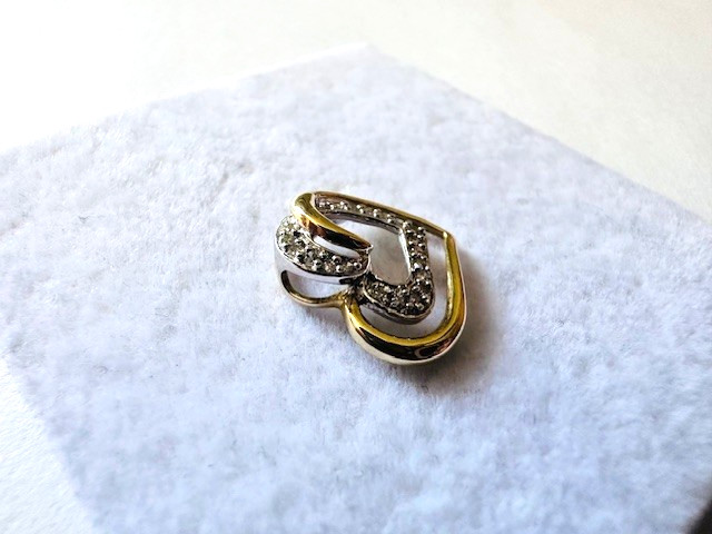 Estate 14K Multi-Tone Gold Diamond Double “Heart” Pendant