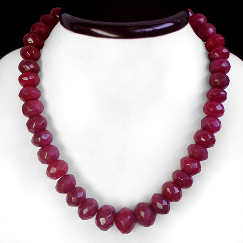 GENUINE 662 CTS ROUND FACETED ENHANCED RUBY BEADS NECKLACE STRAND – (DG)