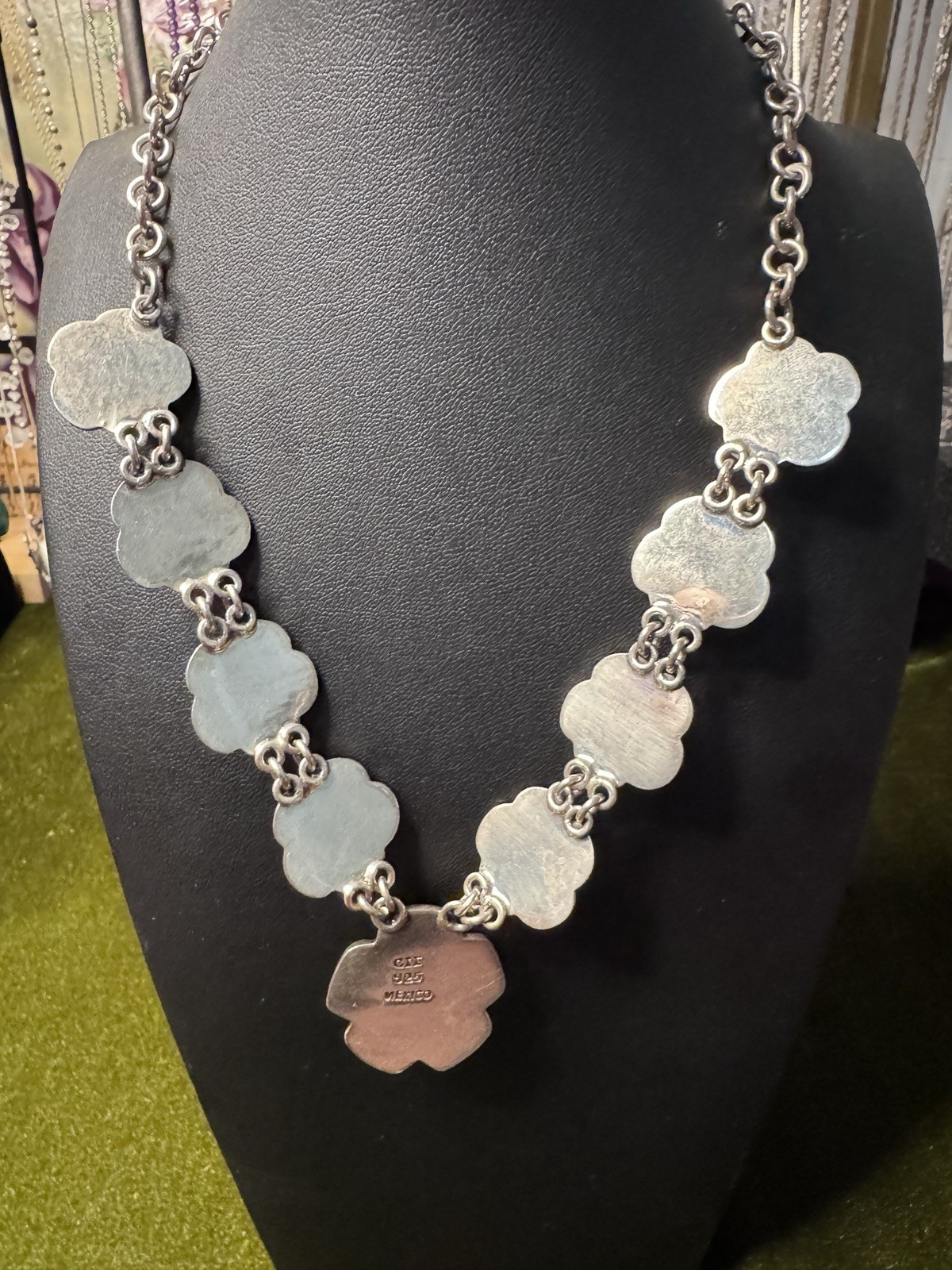 CII Signed 925 Mexico Sterling Silver Flower Necklace