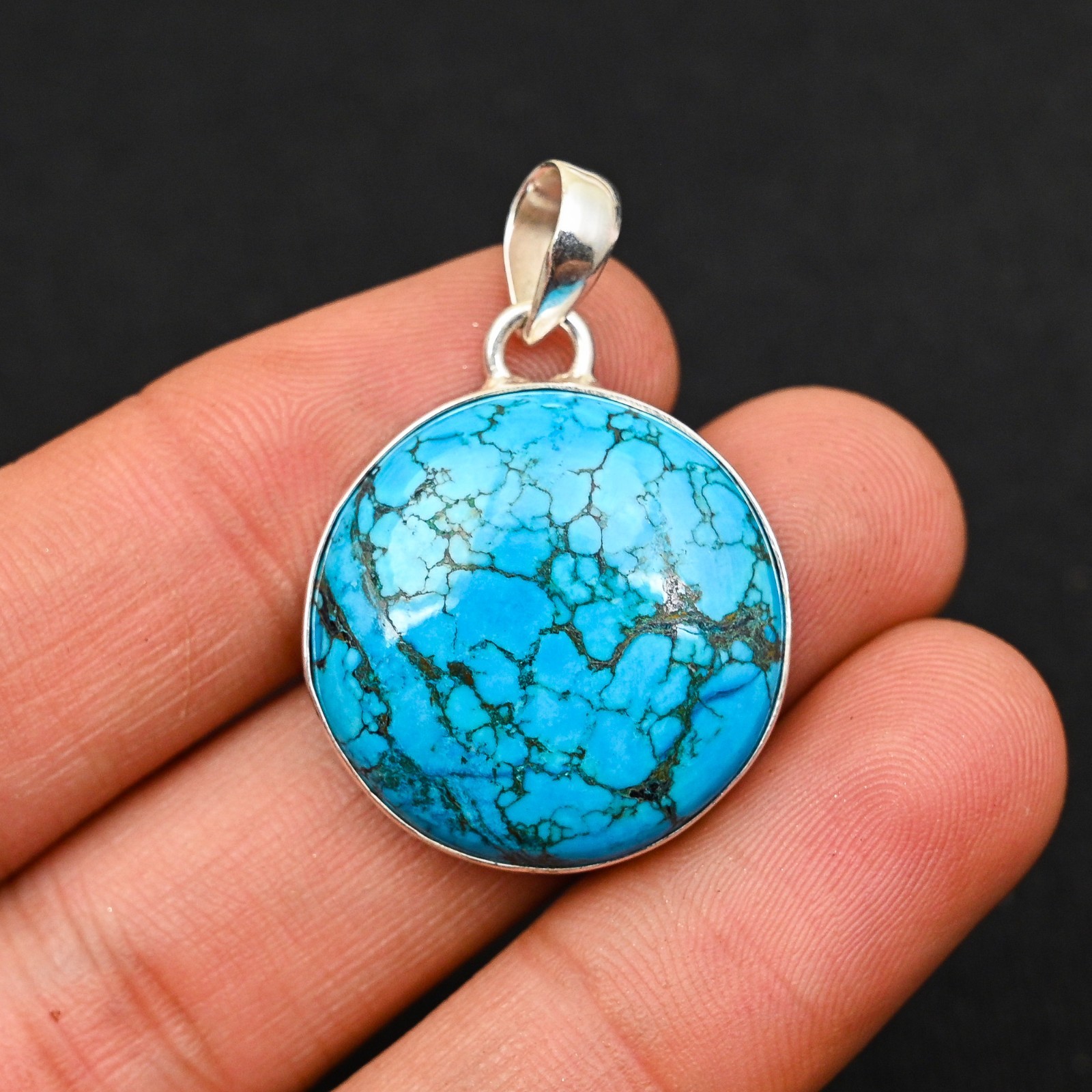 Tibetan Turquoise Gemstone 925 Sterling Silver Handmade Pendant Jewelry Gift For