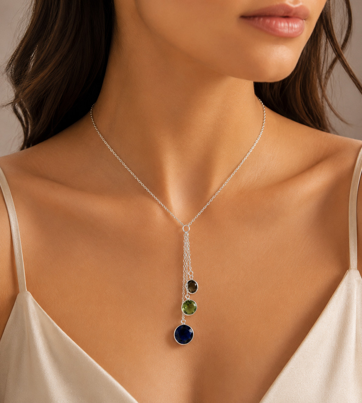 Multi Color Gemstone Necklace 925 Sterling Silver Unique Jewelry Gift S-18