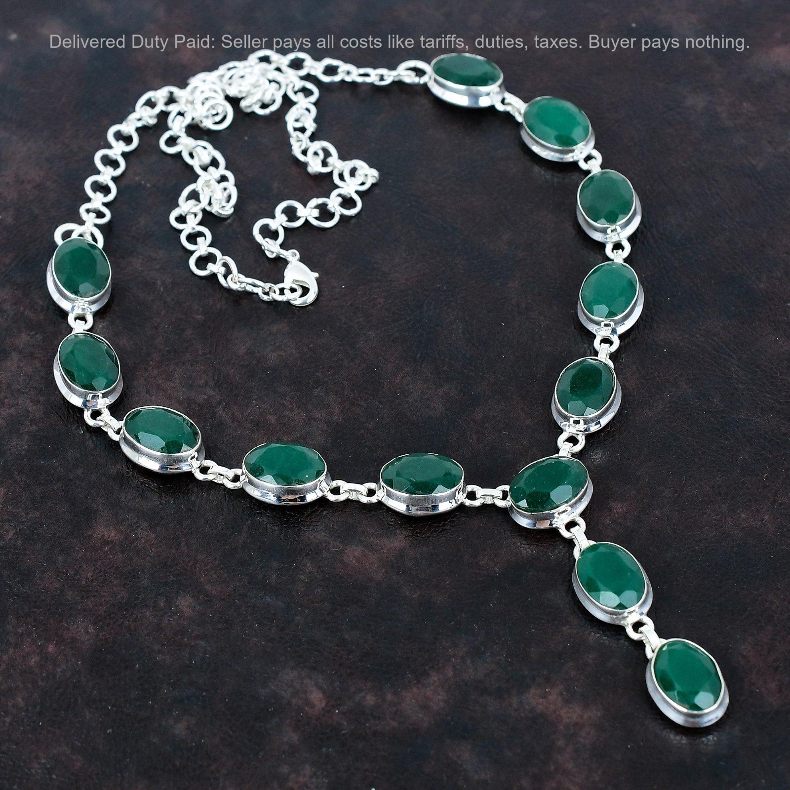 Christmas Sale 925 Silver Zambian Emrald Gemstone Wedding Chain Bezel Necklace