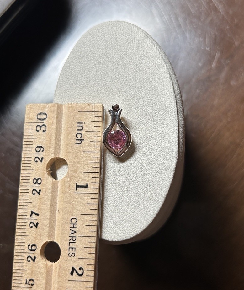 Sterling Silver Pendant Pink Clear Stone Marked 925 Sparkling