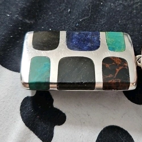 Sterling Silver .925 Pendant Multi-Color Gemstone Malachite Onyx Tiger’s Eye