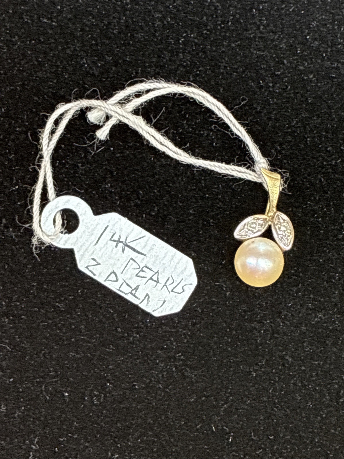 14 Karat Gold (585) Pearl and Diamond Pendant-0.02 Carat Diamonds-Has 102 Mark