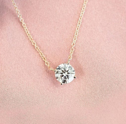 1.5CT Round Cut Natural DEF/I1-I3 Diamond Pendant GDGL Certified 18k Yellow Gold