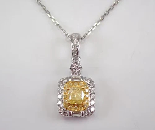 2Ct Cushion Cut Lab Created Citrine Halo Women’s Pendant 14K White Gold Plated