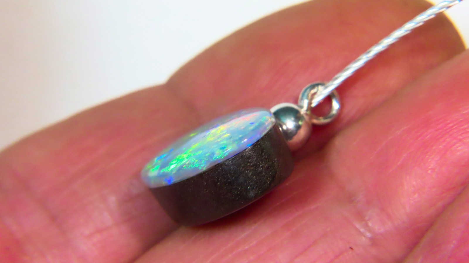QLD BOULDER OPAL DOUBLET NECKLACE CHOKER 925 STERLING SILVER PENDANT HT OCA19137
