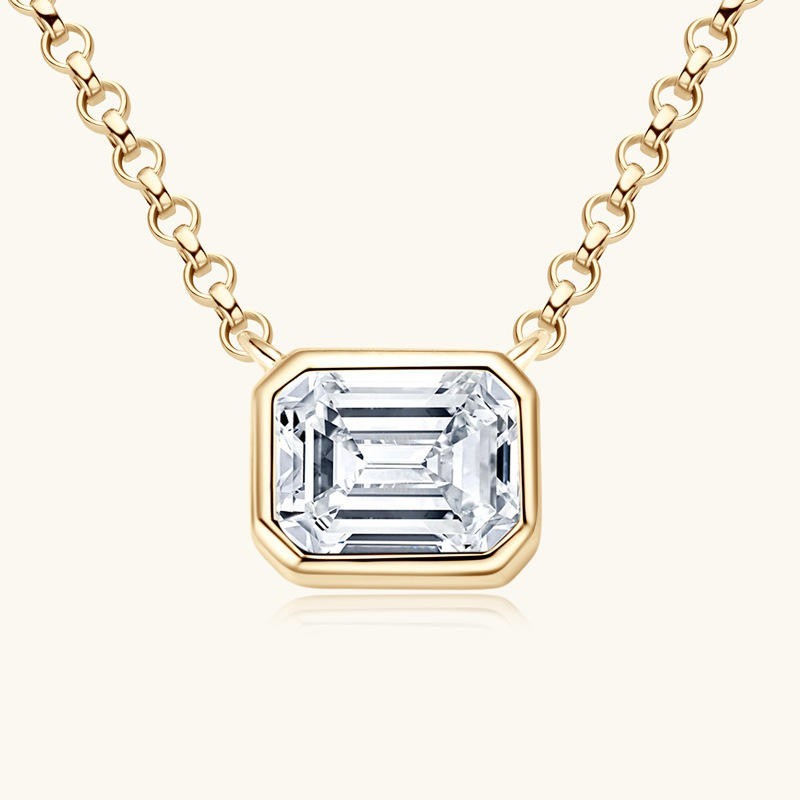 Moissanite Emerald Cut Clear Crystal Pendant Necklace Dainty Jewelry Gift Women