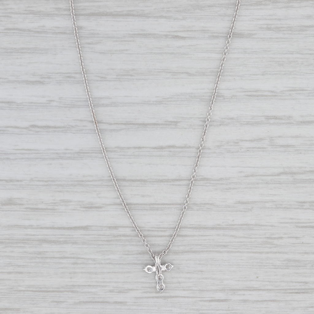 New 0.20ctw Diamond Cross Pendant Necklace 14k White Gold 16-18″ Cable Chain