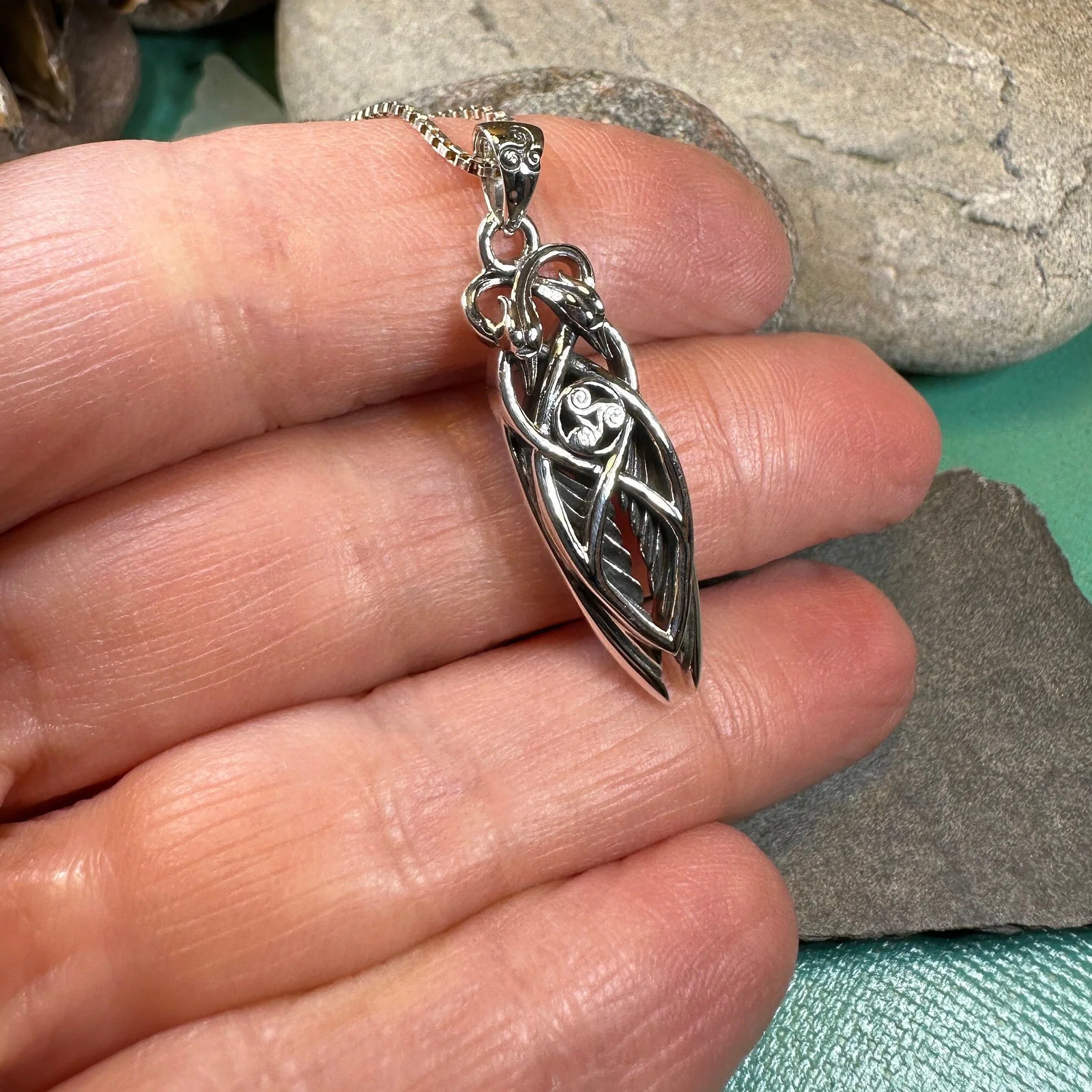 Art Deco Children of Lir Swan Necklace in Sterling Silver