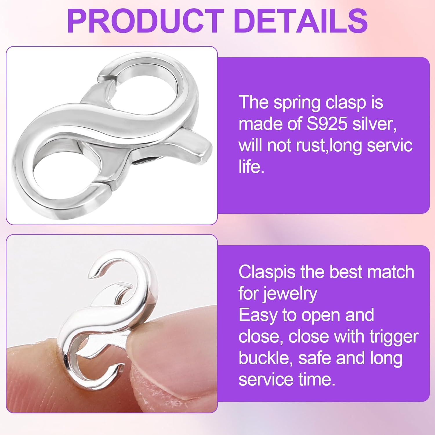 925 Sterling Silver Lobster Claw Clasps, Hypoallergenic Necklace Enhancer Shorte