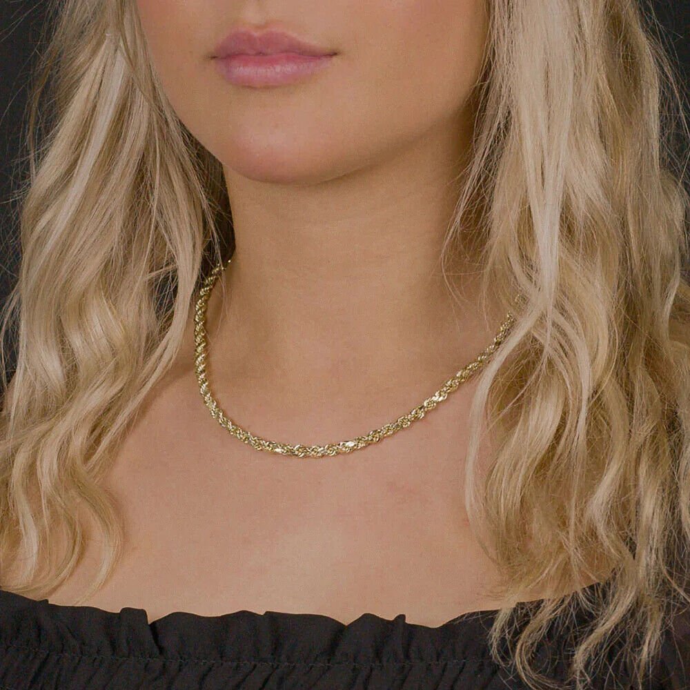 14k Gold Plated Over Solid 925 Sterling Silver Rope Chain 3.50mm