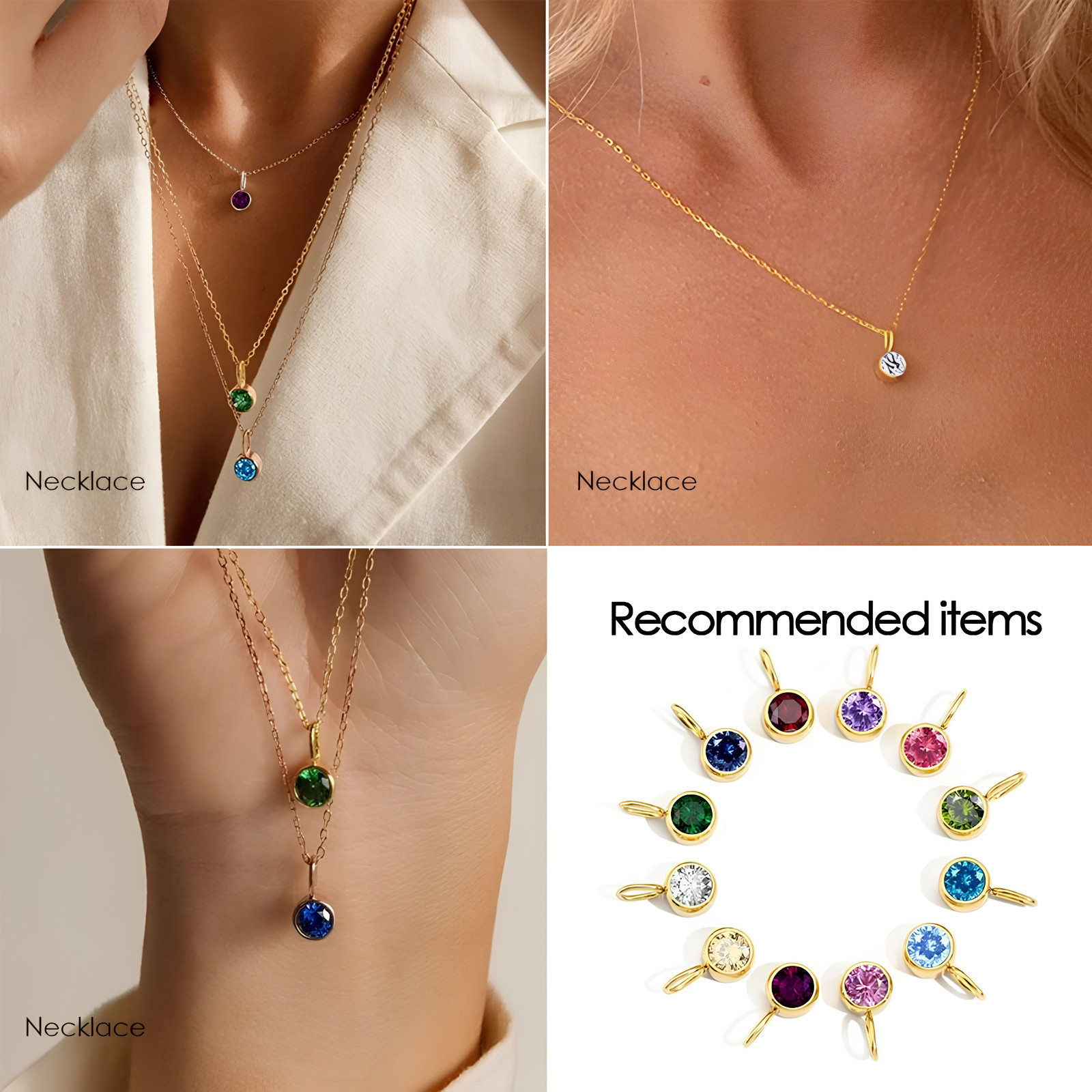 925 Sterling Silver Birthstone Dangle Charm Pendant 18k Gold Plated CZ Gift