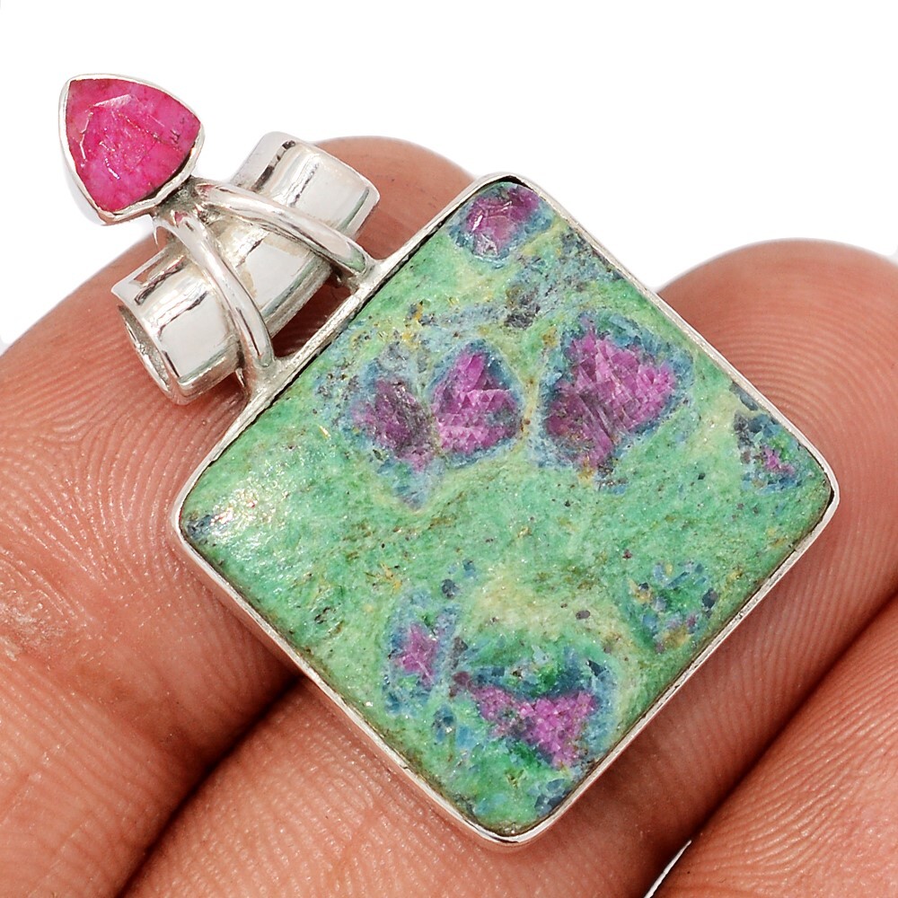 Natural Ruby In Fuchsite – India & Ruby 925 Silver Pendants Jewelry CP73810