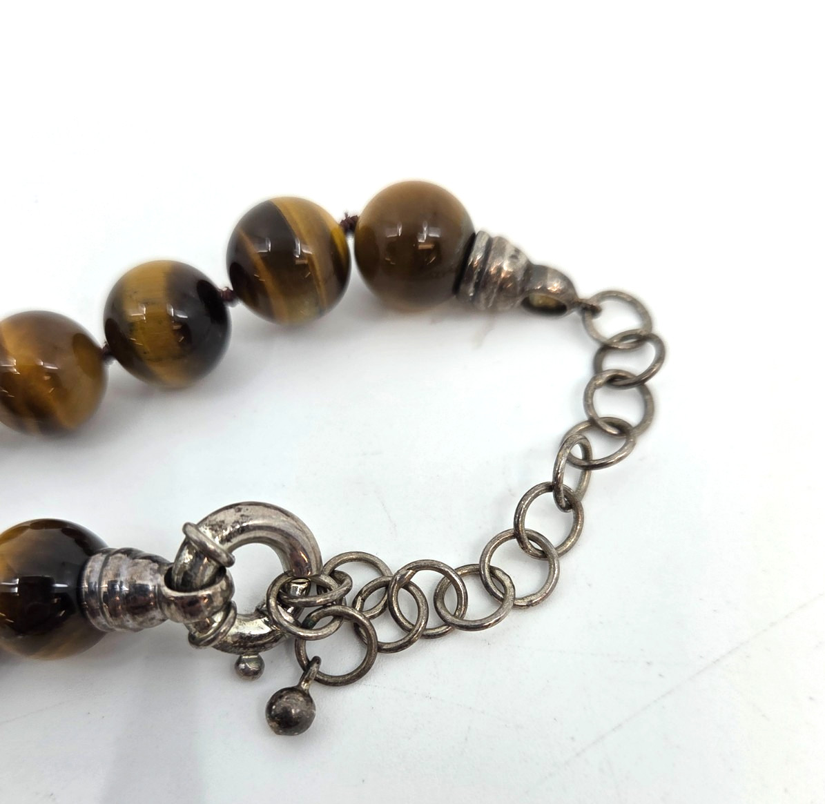 Tiger’s Eye Necklace Sterling Silver 925 Clasp 16” Bead size 12 MM