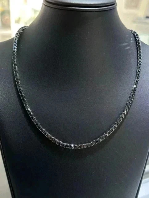 20CT Round Lab Created Diamond Men’s Tennis Necklace 14K Black Gold Plated 20″