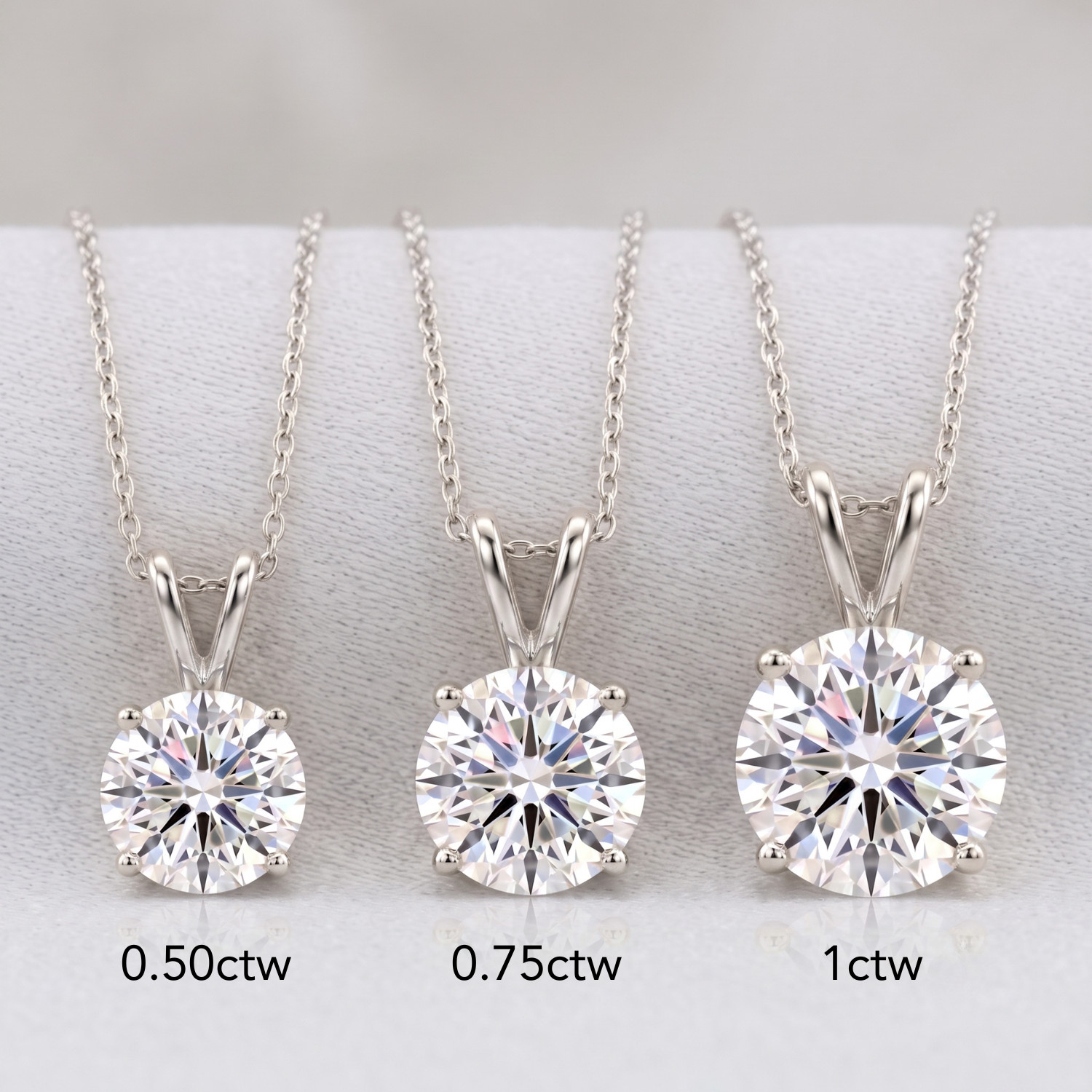 14K White Gold F VS Solitaire Round Diamond Pendant Necklace .50ct-1ct Lab Grown