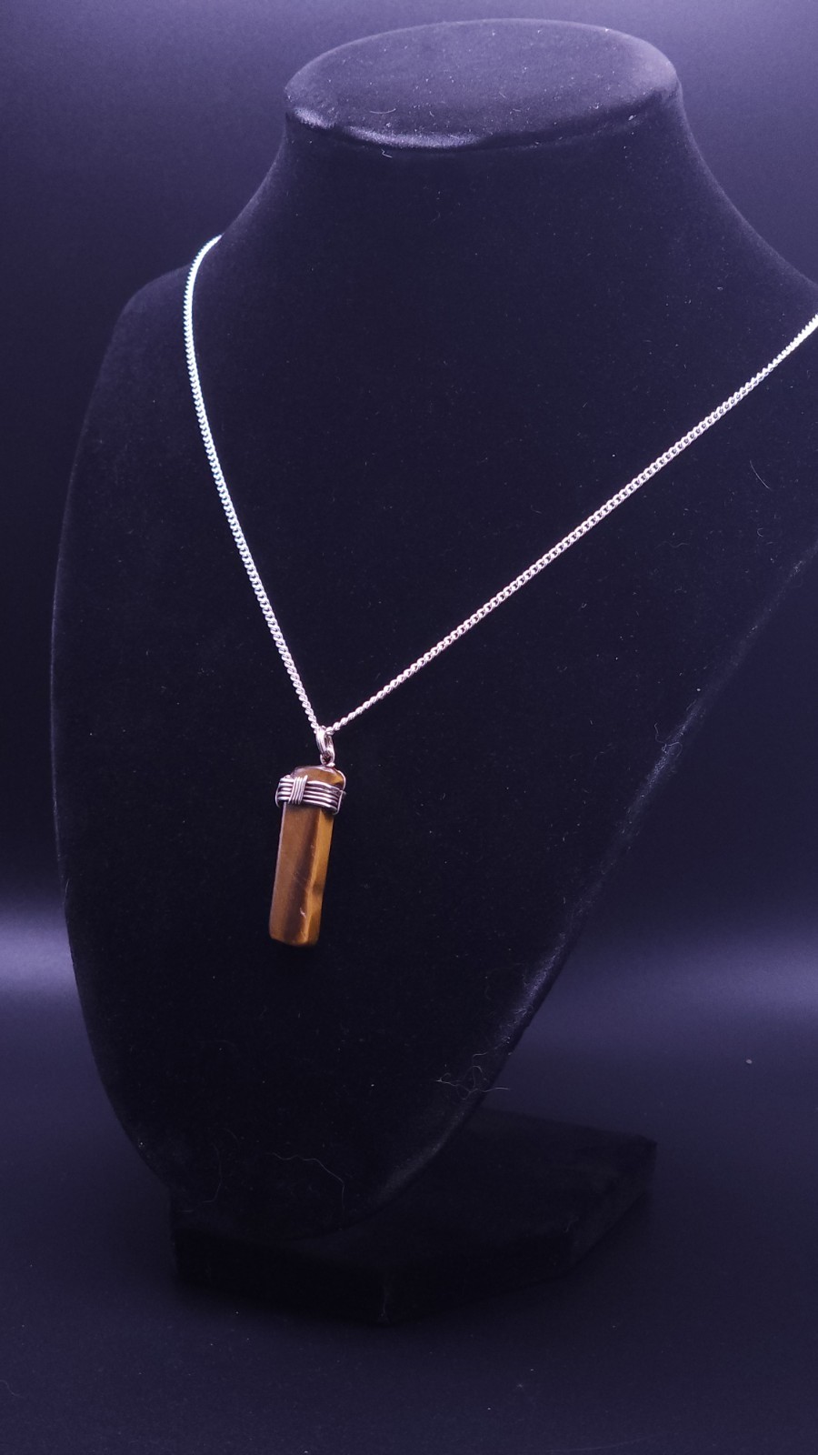 Handmade Wire Wrapped Tigers Eye Tower Stone. On 24″ Cuban Chain