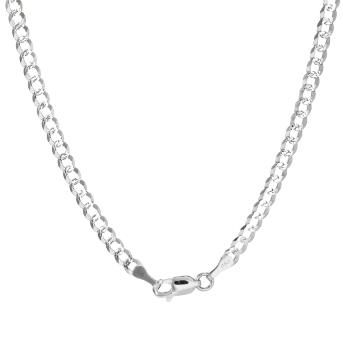 Italian Sterling Silver Curb Pave Chain Necklace 925 Silver Chain UNISEX 4MM