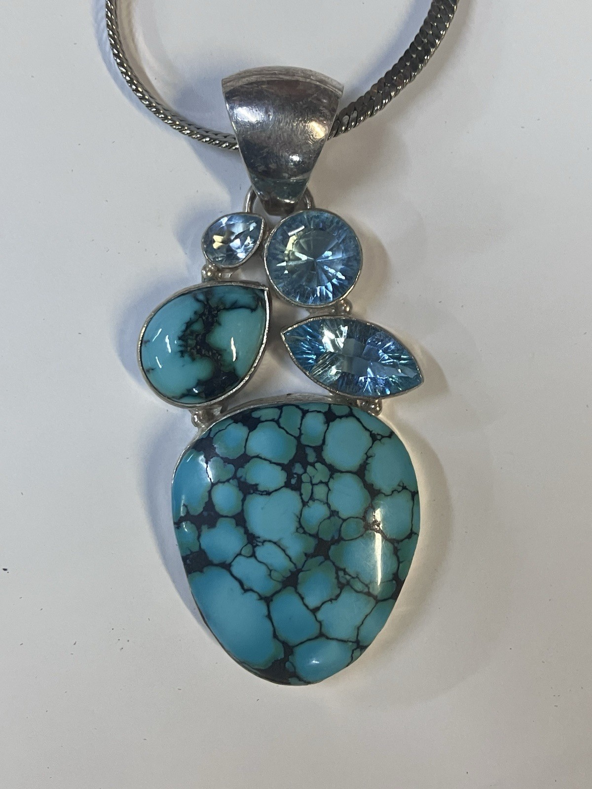 18ktgp Necklace With 925 Sterling And Turguise and Aquamarine Pendant