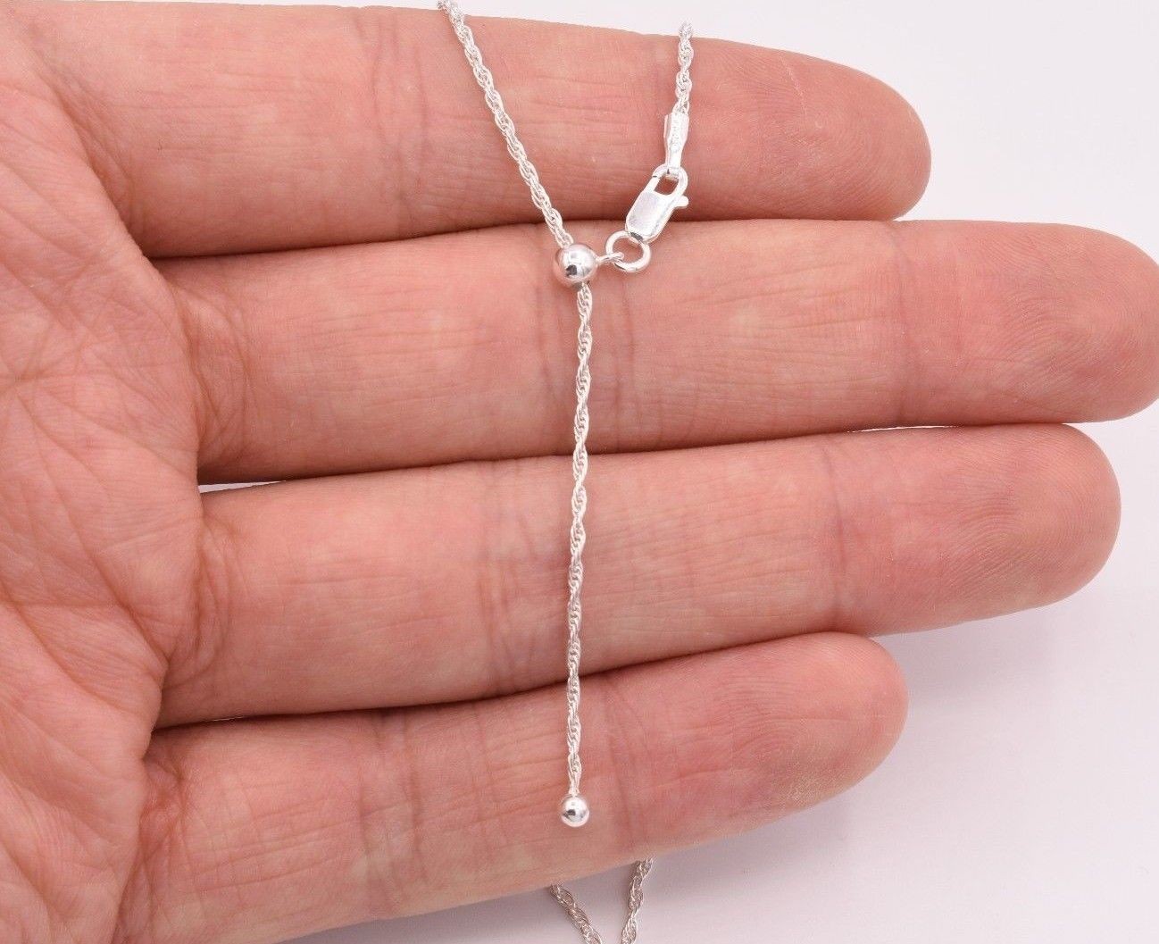 1.2mm Adjustable Twisted Rope Chain Necklace REAL Sterling Silver Up To 24″