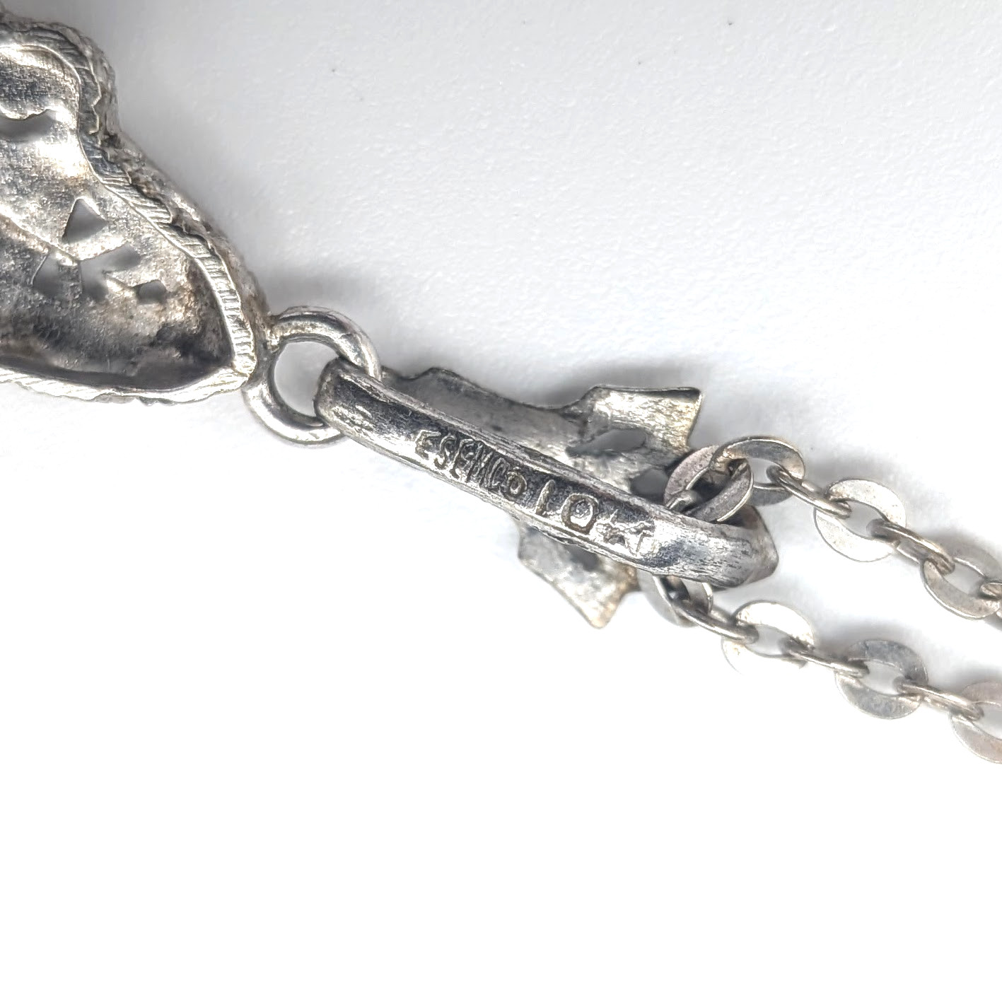 Antique 10k White Gold Filigree Pendant W/ Diamond On 14k White Gold Chain