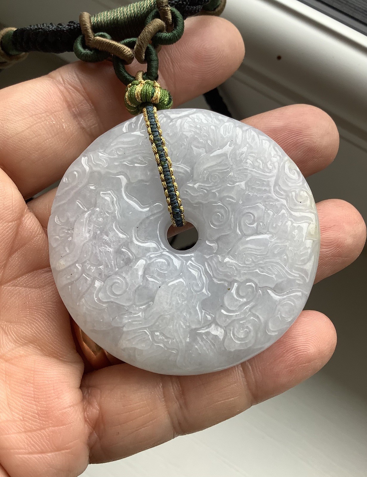 Handmade Natural Burmese Jadeite Dragon Pendant Necklace Large Chunky Statement