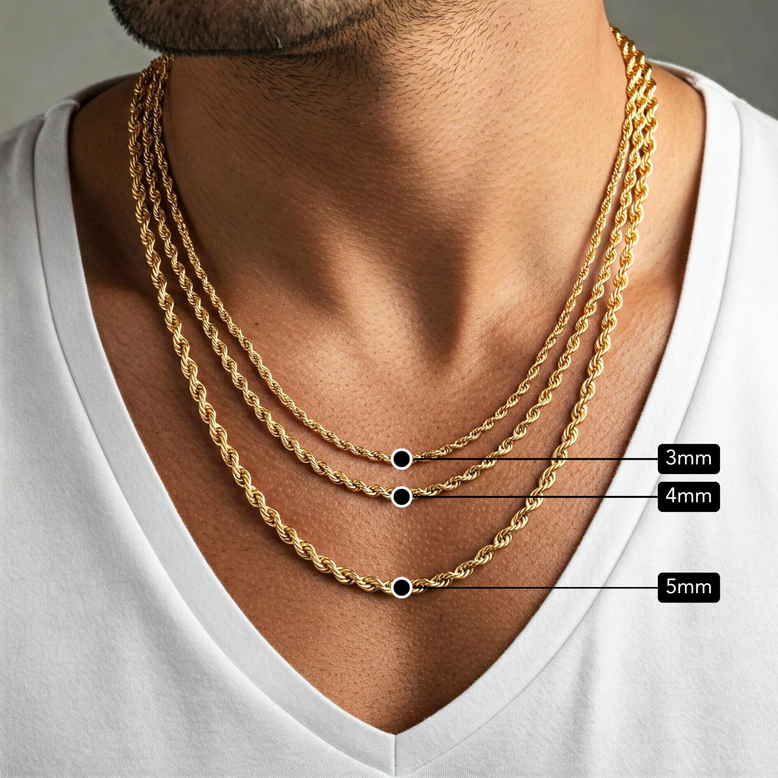 Gold 1.5mm-3mm Rope Chain Italian Pendant Necklace 18″-26″ 925 Sterling Silver