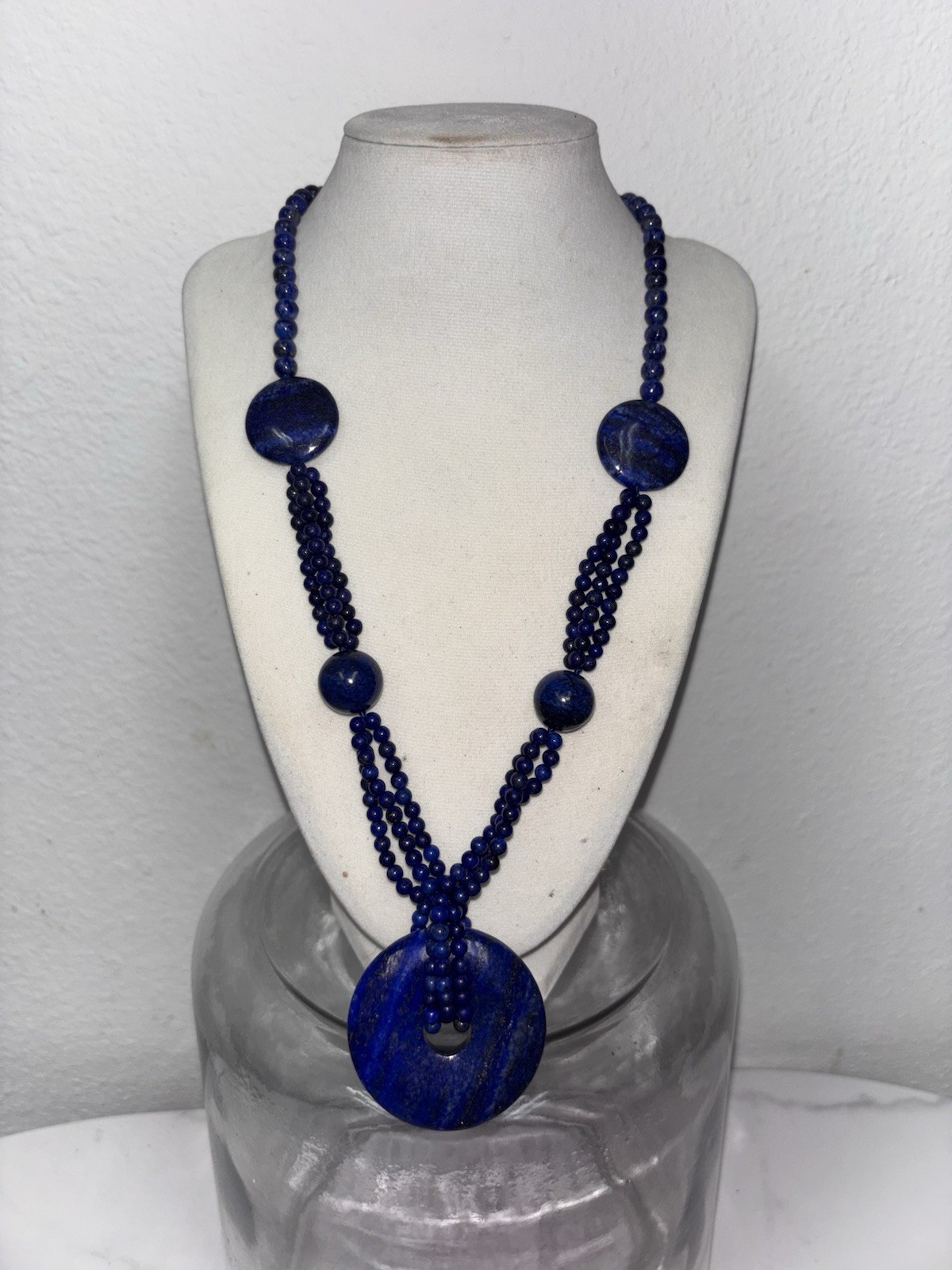 Genuine Lapis Lazuli Necklace 22” With Matching Bracelet Bohemian Bright Blue