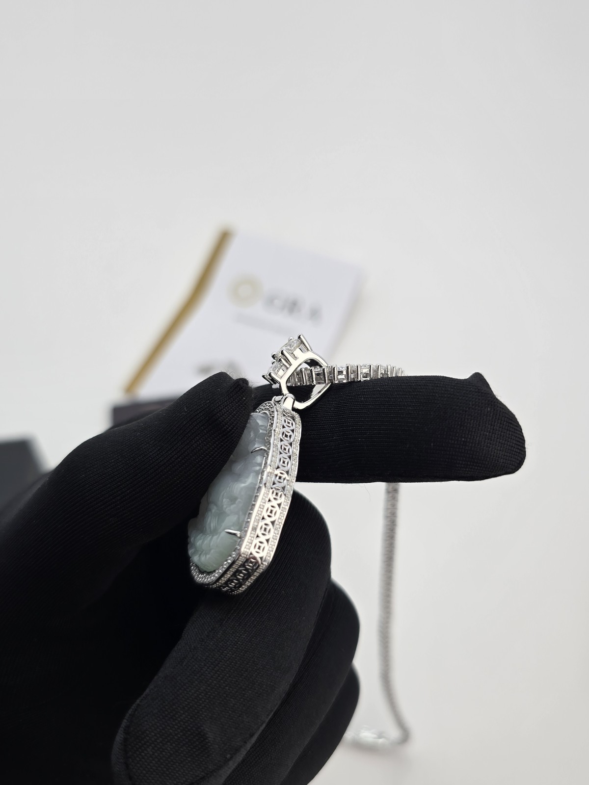 Jade Buddha Pendant Necklace VVS1 Moissanite Tennis Chain 925 Silver 22