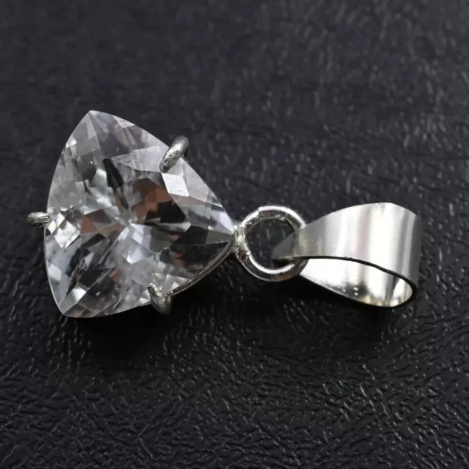 Natural White Sapphire Trillion Cut 27 Ct Loose Gemstone 925 Silver Pendant