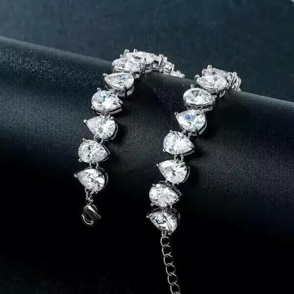 9Ct Pear Lab Created Diamond 18” Tennis Choker Necklace 14k White Gold Plated