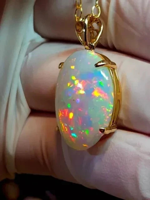 5Ct Oval Cut Genuine Fire Opal Solitaire Pendant 14K Yellow Gold Plated Silver