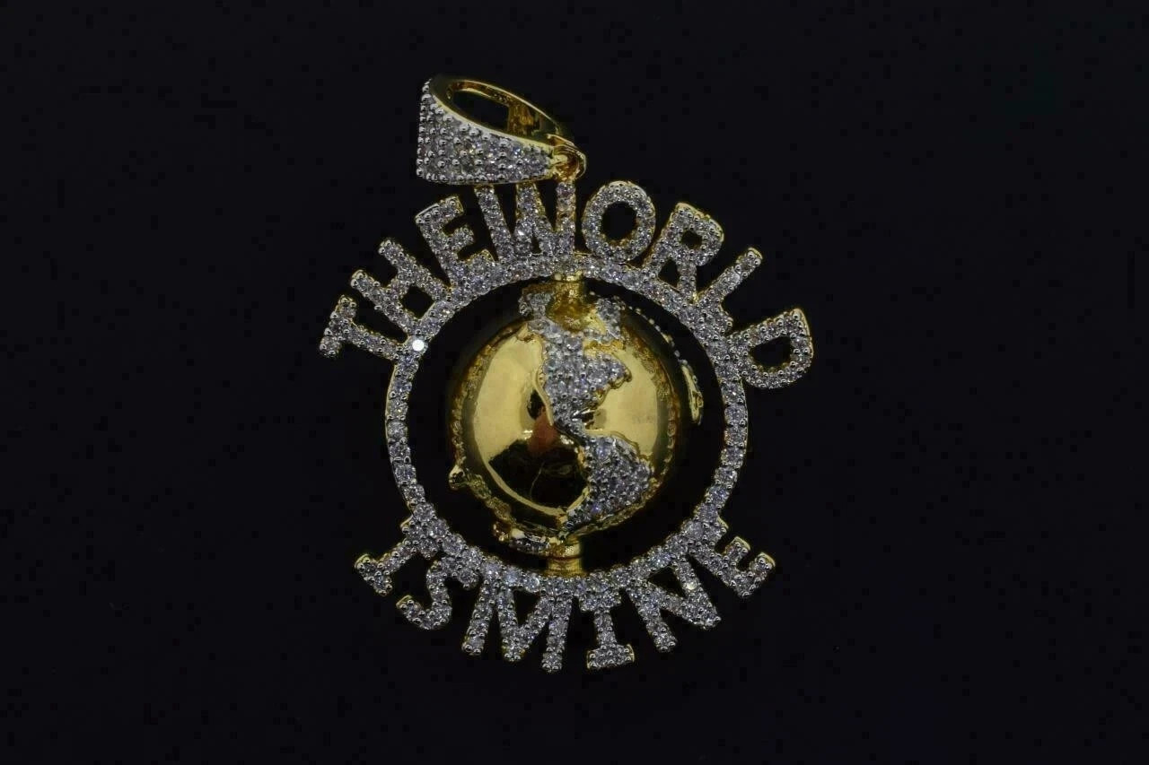 1.60 Ct Round Diamond The World Is Mine Globe Pendant 1.40″ 14K Yellow Gold Over