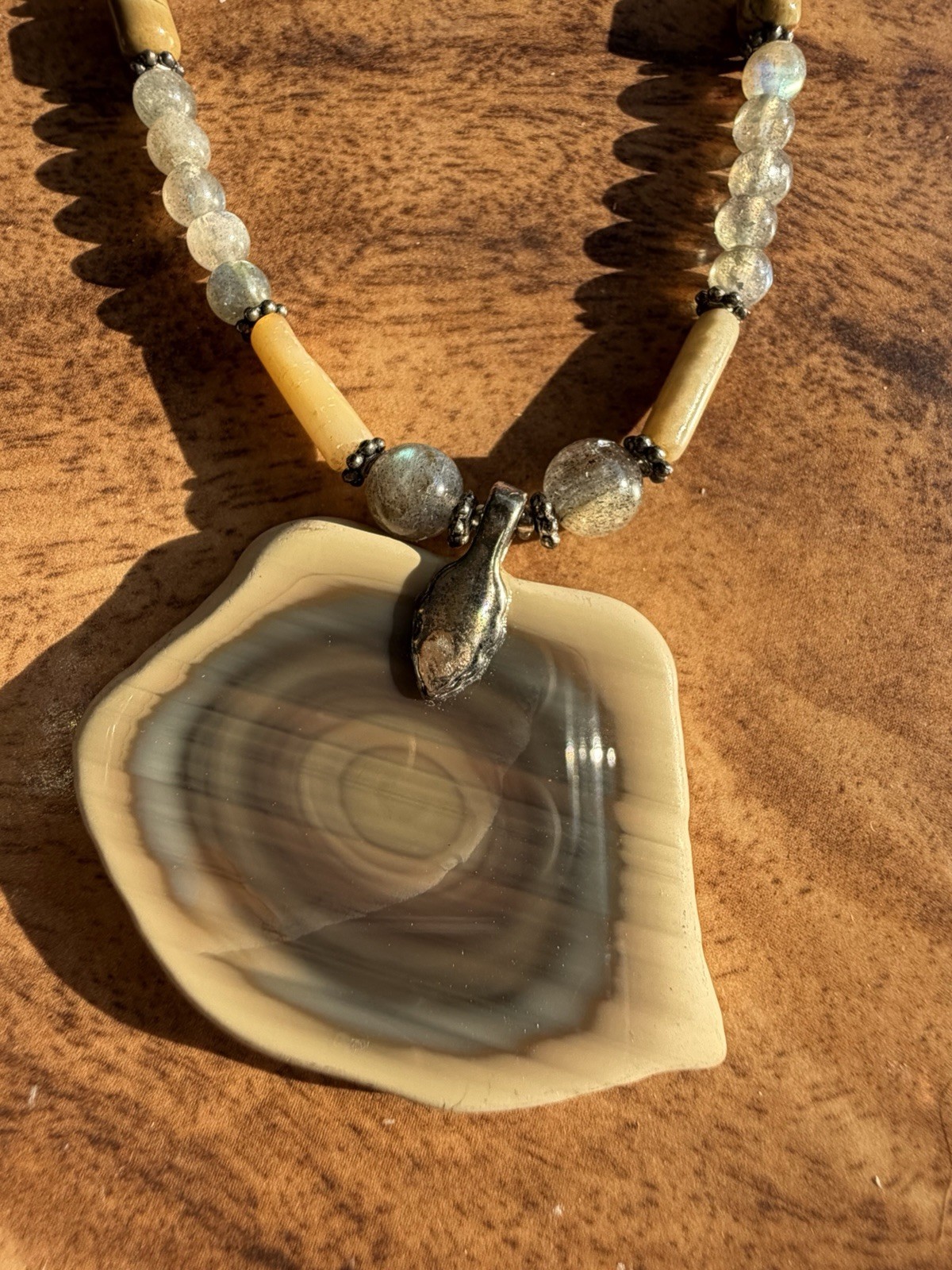 Vintage Southwest Sterling Silver Quartz Jasper Beaded Necklace With Pendant 925