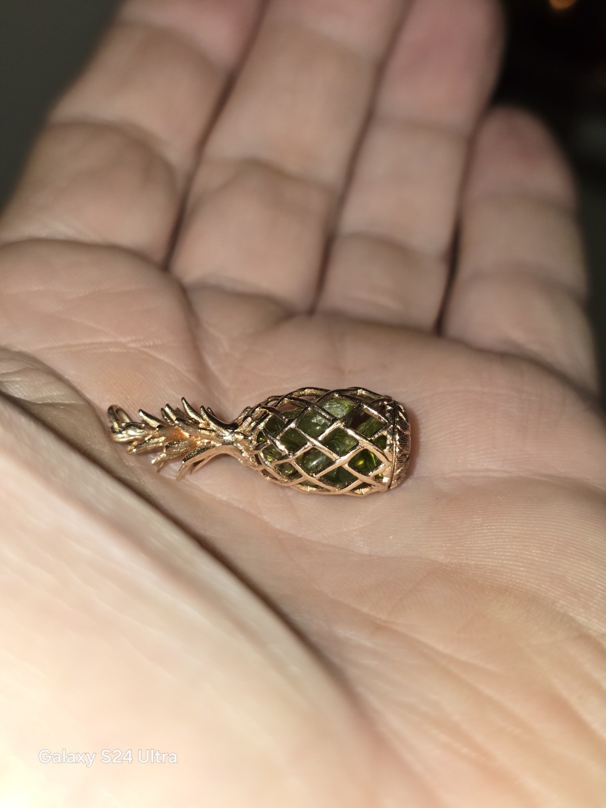 Rare Pineapple Pendant In 14k Gold The Inside contains Cubes Of Carved Peridot