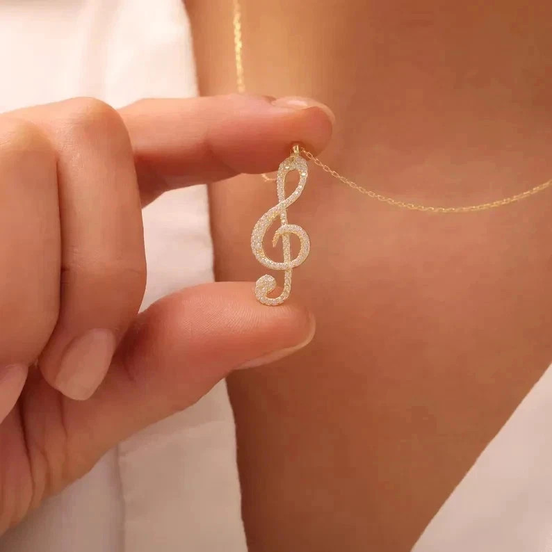 1TCW Round Cut Lab Created Diamond Music Note Pendant 14K Yellow Gold Plated