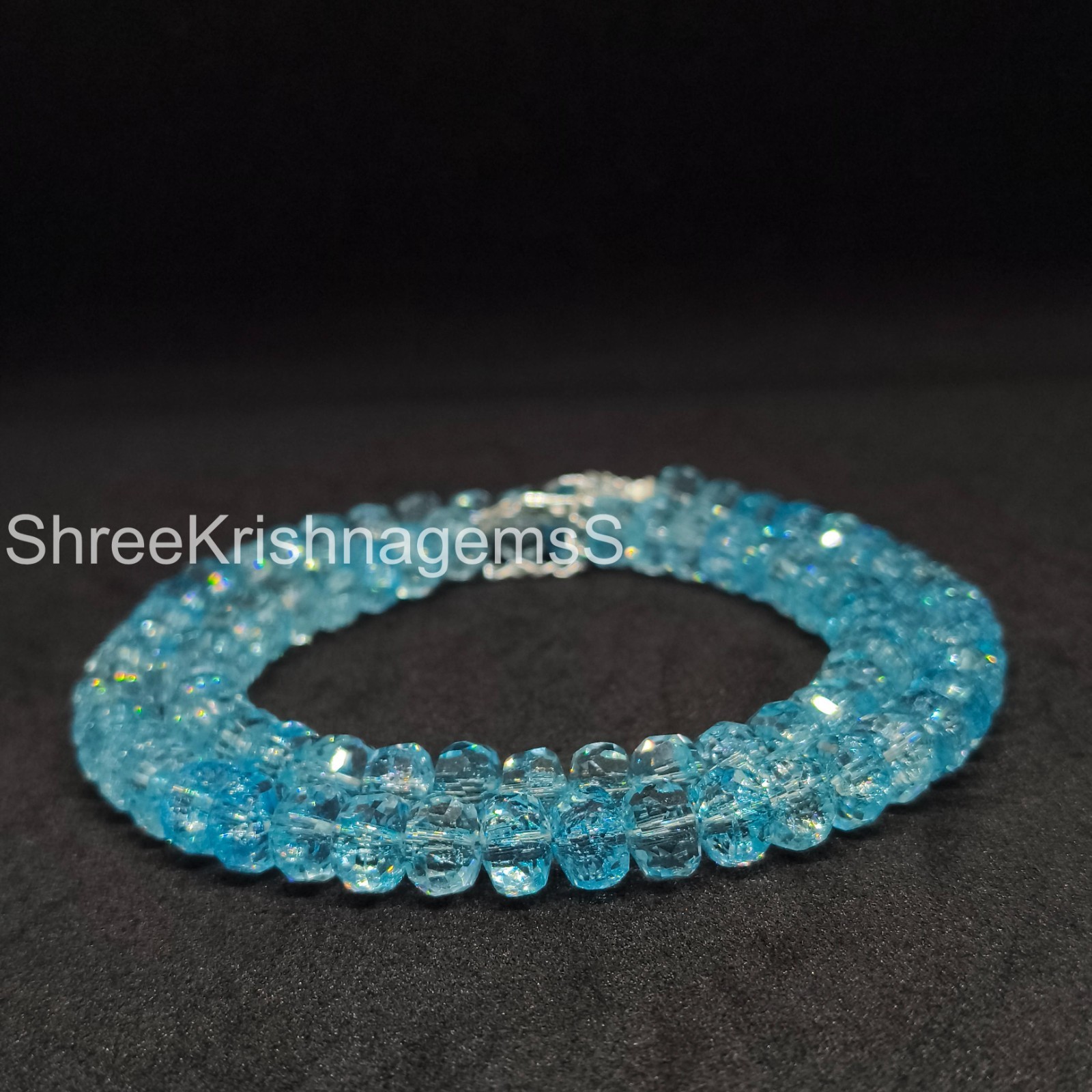 8mm Blue Topaz Necklace, Natural Faceted Rondelle Bead Choker, Blue Gemstone Sta