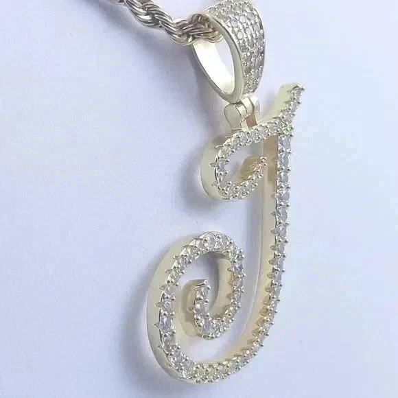 3Ct Round Lab Created Diamond Custom Letter J Mens Pendant 14K White Gold Plated