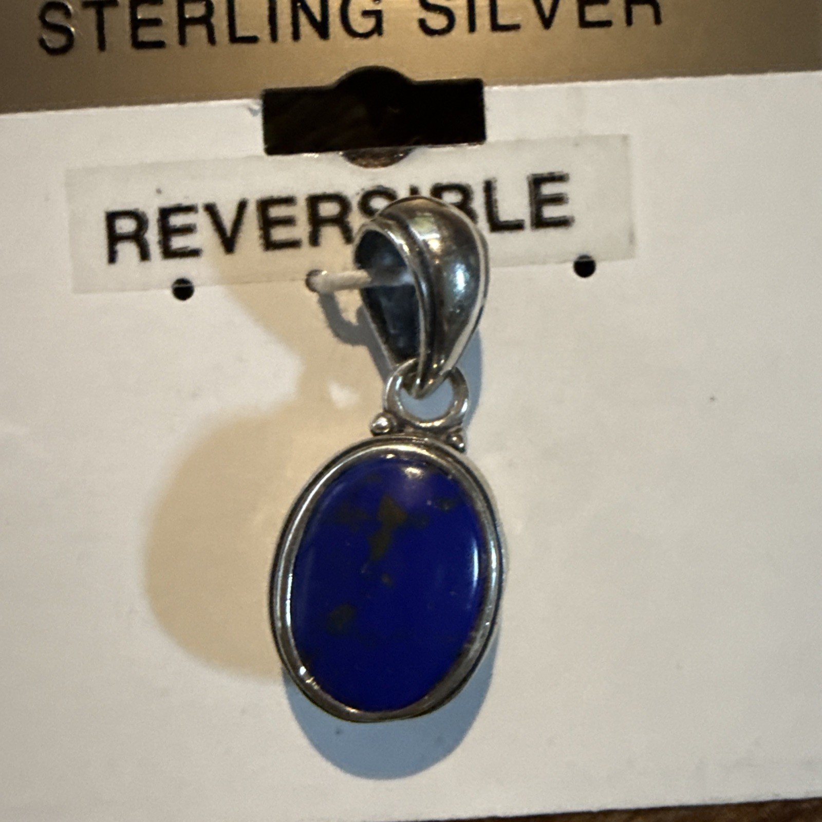 Sterling Silver Blue Lapis Oval Pendant Reversible NWT