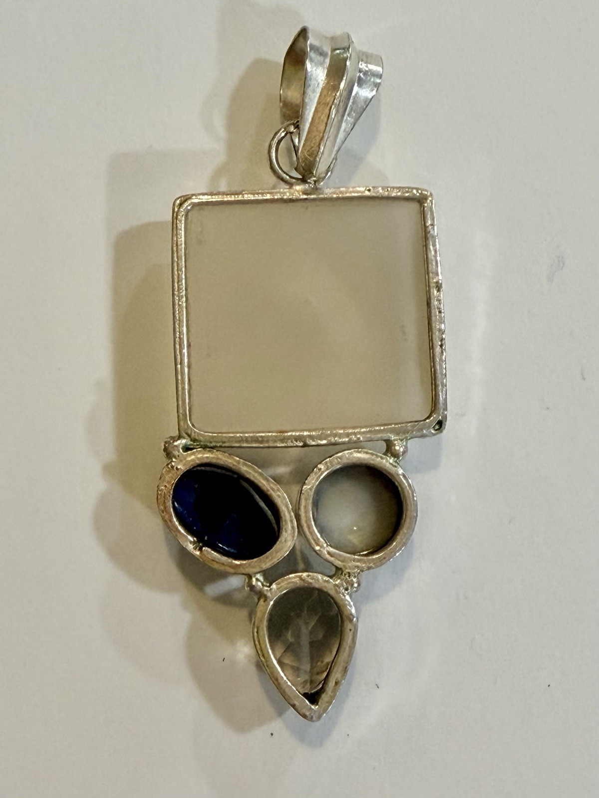 Ethereal 925 Sterling Silver Multi-Gem Artisan Pendant 23.66g Lapis, Agate