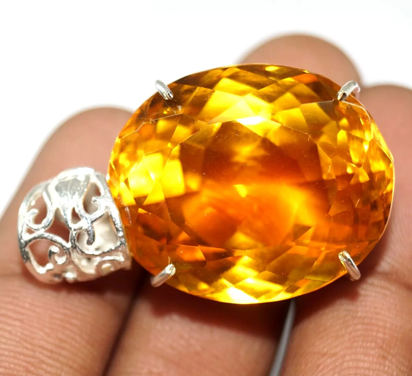 GIE 90 Ct+ Natural Yellow Citrine Oval Cut 925 Solid Silver Pendant Gemstone