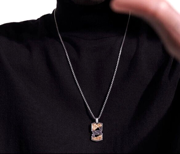 JOHN HARDY Classic Chain St. Silver & Bronze Box Chain Dog Tag Pendant #64