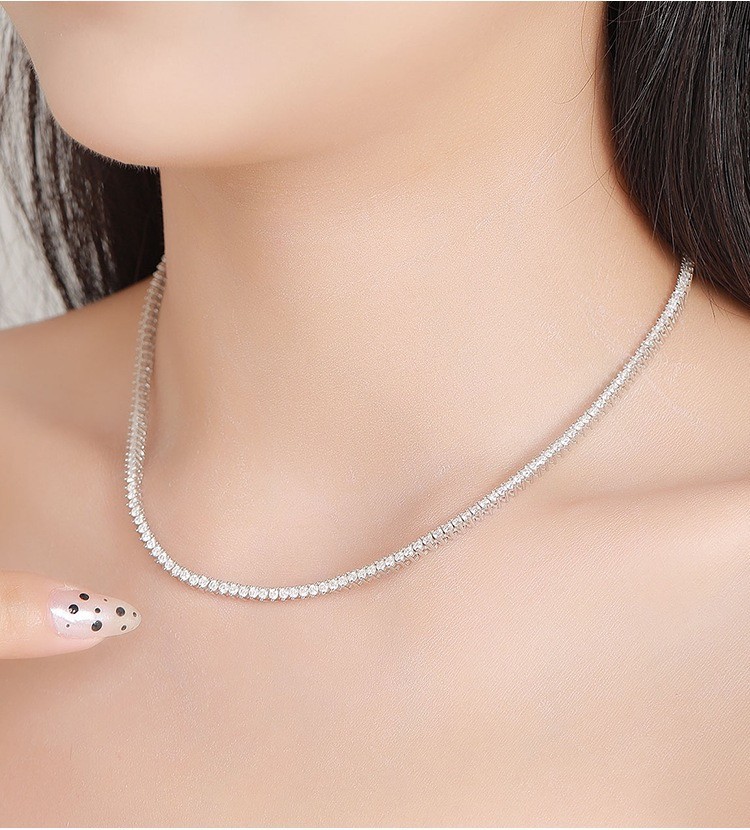 2mm D Color 3 Prong Moissanite Tennis Chain Necklace 925 Sterling Silver Jewelry