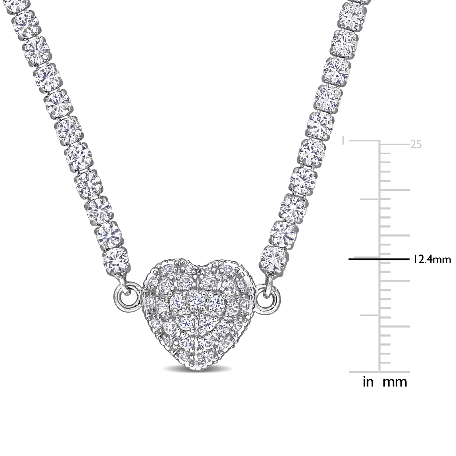 Amour Sterling Silver Created White Sapphire Necklace with Heart Clasp – 17 in