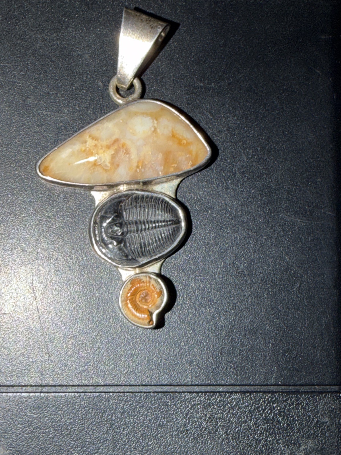 Charles Albert Fine Sterling Rare Multiple Fossil Pendant