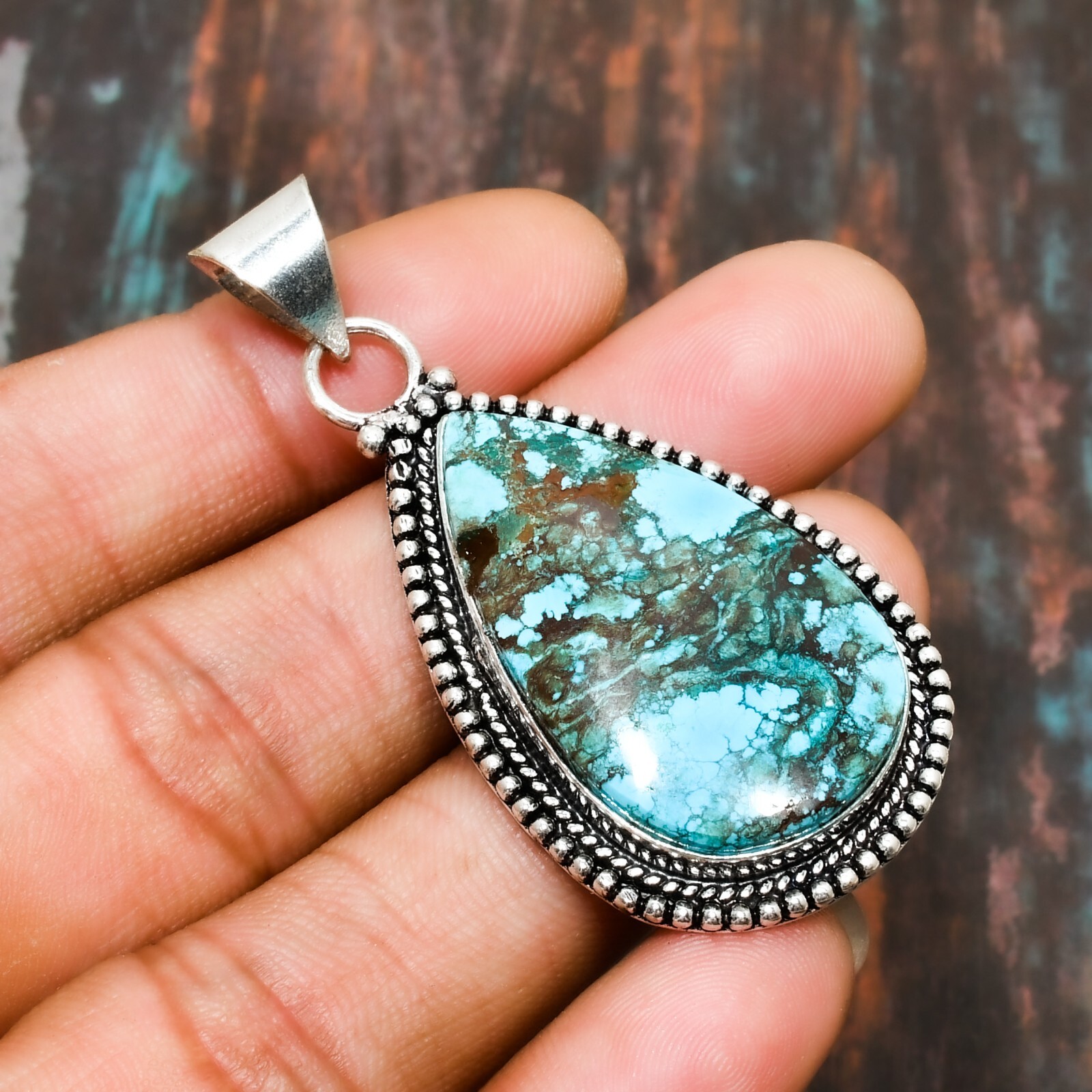 Tibetan Turquoise Gemstone Handmade Women Jewelry Pendant 2.08″